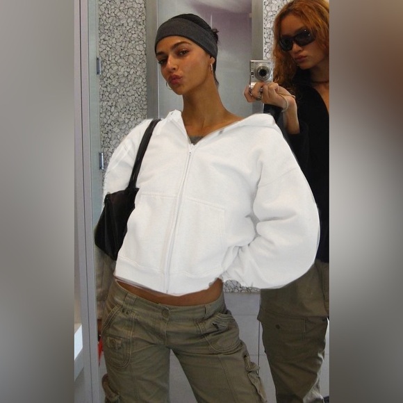 TNA Sweaters - TNA Cozy Fleece Boyfriend Zip Up Hoodie in White